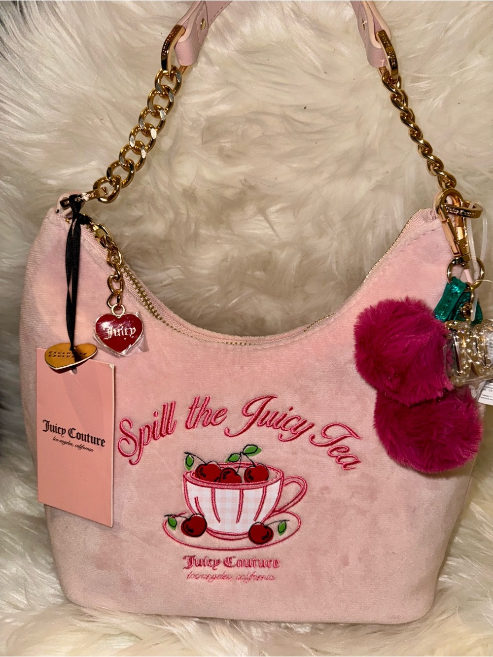 Juicy Couture Pink 'Spill the Juicy Tea' Embroidered Shoulder Bag 👛✨RARE✨